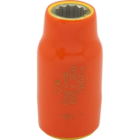 Gray Tools Socket 7/16 X 1/2" Drive, 12 Point Standard Length, 1000V Insulated 1407-I